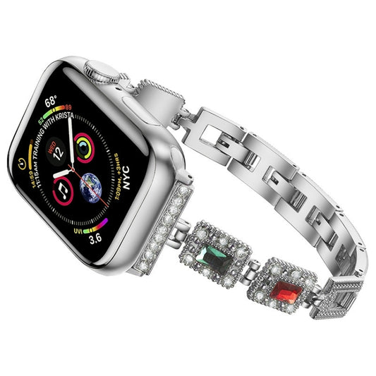 Großes quadratisches Diamant-Metall-Ersatzarmband für die Apple Watch-Serie, 7 41mm / 6 & SE & 5 & 4 40mm / 3 & 2 & 1 38mm, 7 45mm / 6 & SE & 5 & 4 44mm / 3 & 2 & 1 42mm