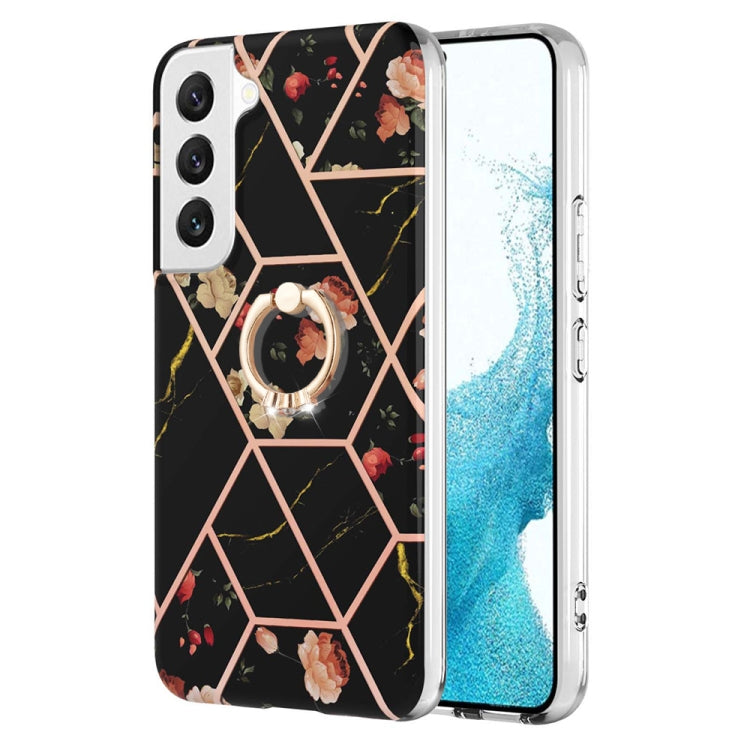 TPU Handy Schutzhülle mit Ringhalter und Marmorblumenmuster, Series 2 - SmartPhoneZubehör.com