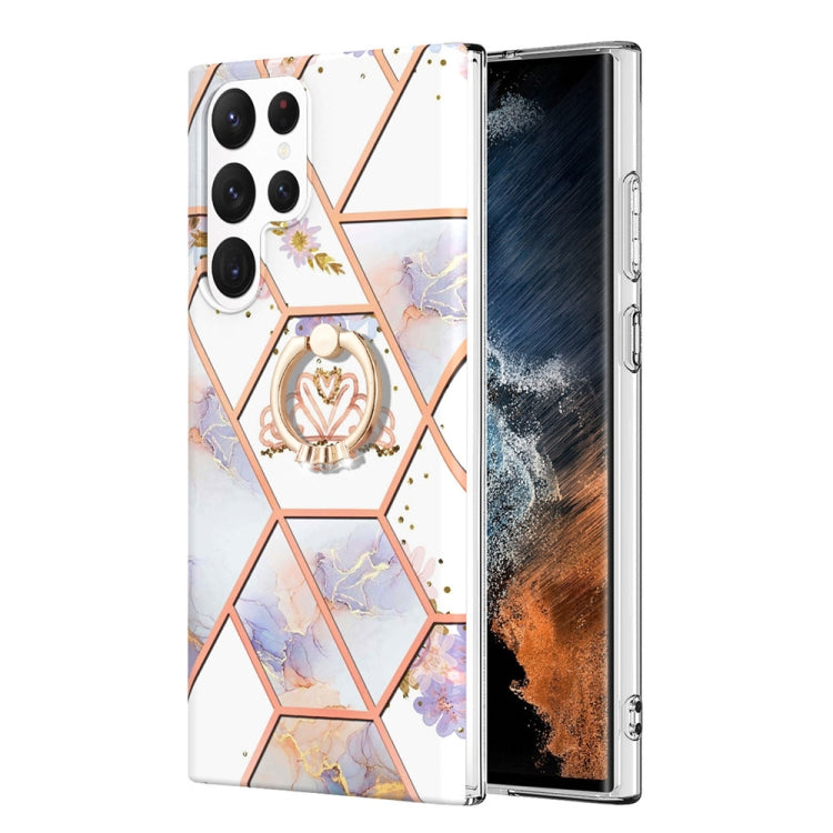 TPU Handy Schutzhülle mit Ringhalter und Marmorblumenmuster, Series 1 - SmartPhoneZubehör.com