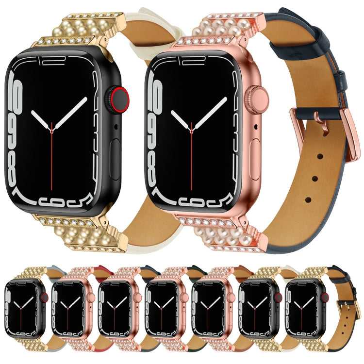 Leder Armband mit Strass für Apple Watch 7 41mm | 6&SE&5&4 40mm | 3&2&1 38mm | 7 45mm | 6&SE&5&4 44mm | 3&2&1 42mm