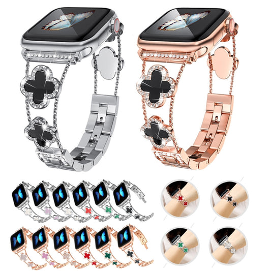 Vierblättriges Kleeblatt-Diamant-Uhrenarmband, For Apple Watch Series 8&7 45mm