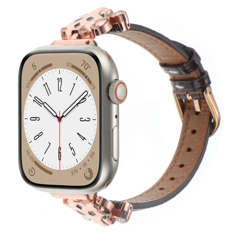 Leder Armband mit Leopardenkopf + Glitzer für Apple Watch 46mm | 49mm | 45mm | 44mm | 42mm | 41mm | 40mm | 38mm