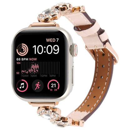 Leder Armband mit Strass für Apple Watch 46mm | 49mm | 45mm | 44mm | 42mm | 41mm | 40mm | 38mm