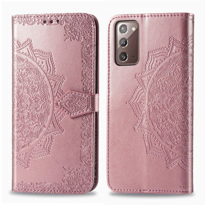 Horizontales Handy Flip-Lederetui mit Mandala-Blume-Prägung und Halterung/Kartenfach/Geldbörse/Umhängeband - SmartPhoneZubehör.com