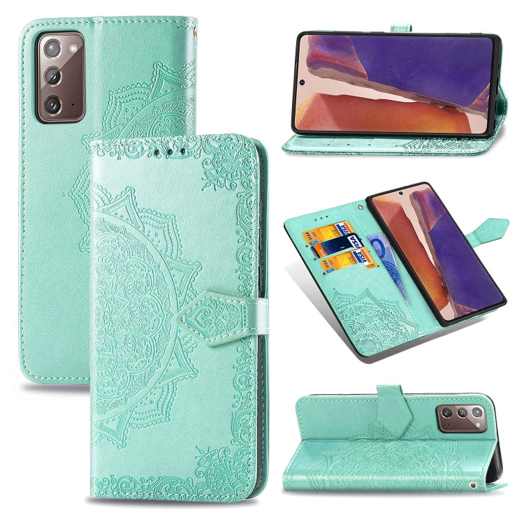 Horizontales Handy Flip-Lederetui mit Mandala-Blume-Prägung und Halterung/Kartenfach/Geldbörse/Umhängeband - SmartPhoneZubehör.com