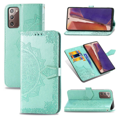 Horizontales Handy Flip-Lederetui mit Mandala-Blume-Prägung und Halterung/Kartenfach/Geldbörse/Umhängeband - SmartPhoneZubehör.com