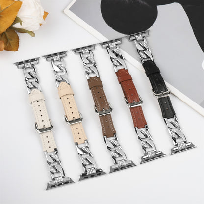 Leder Strass Armband für Apple Watch SE 2023 44mm | SE 2023 40mm | Ultra 2 49mm | 9 45mm | 9 41mm | Ultra 49mm